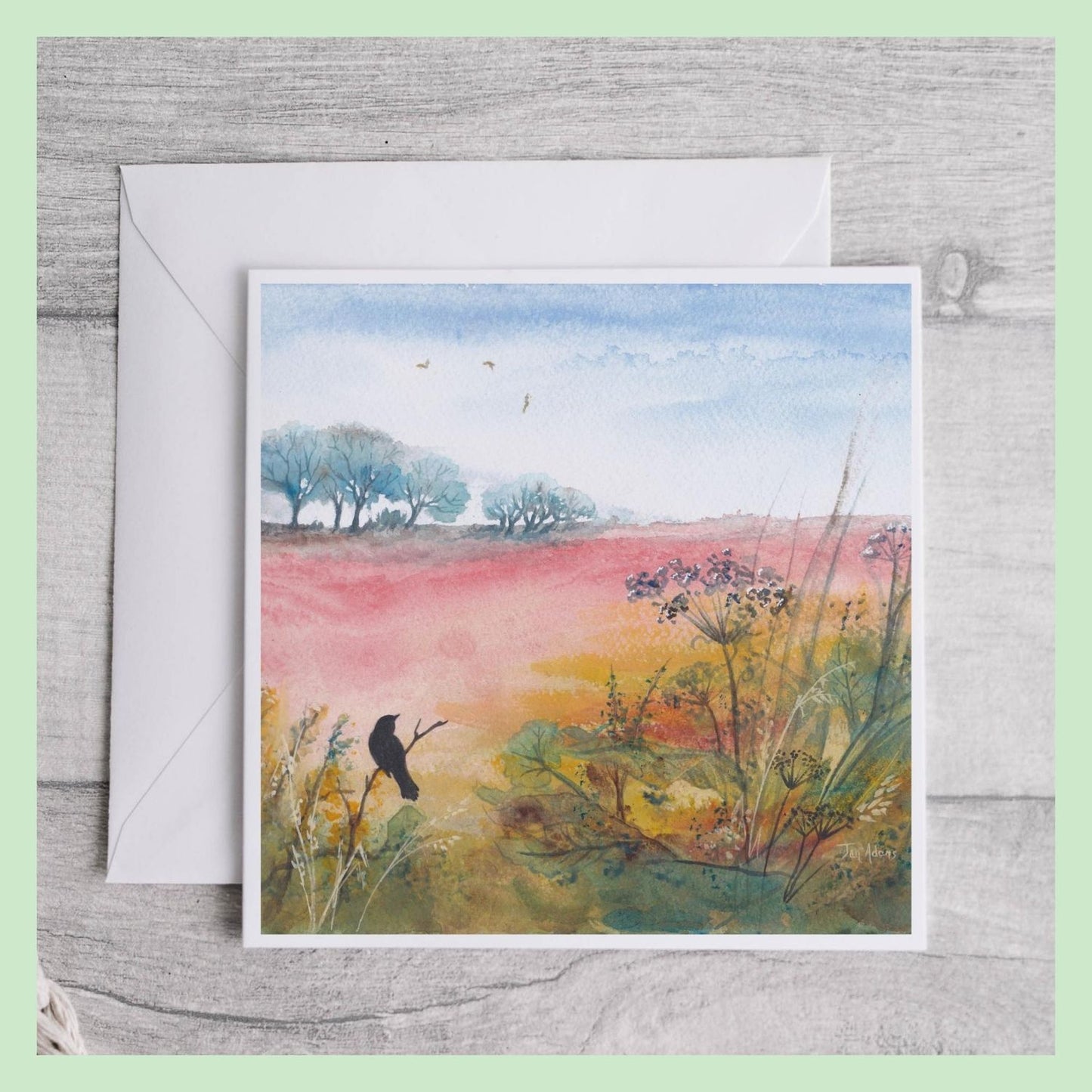 Greetings card with blackbird silhouette