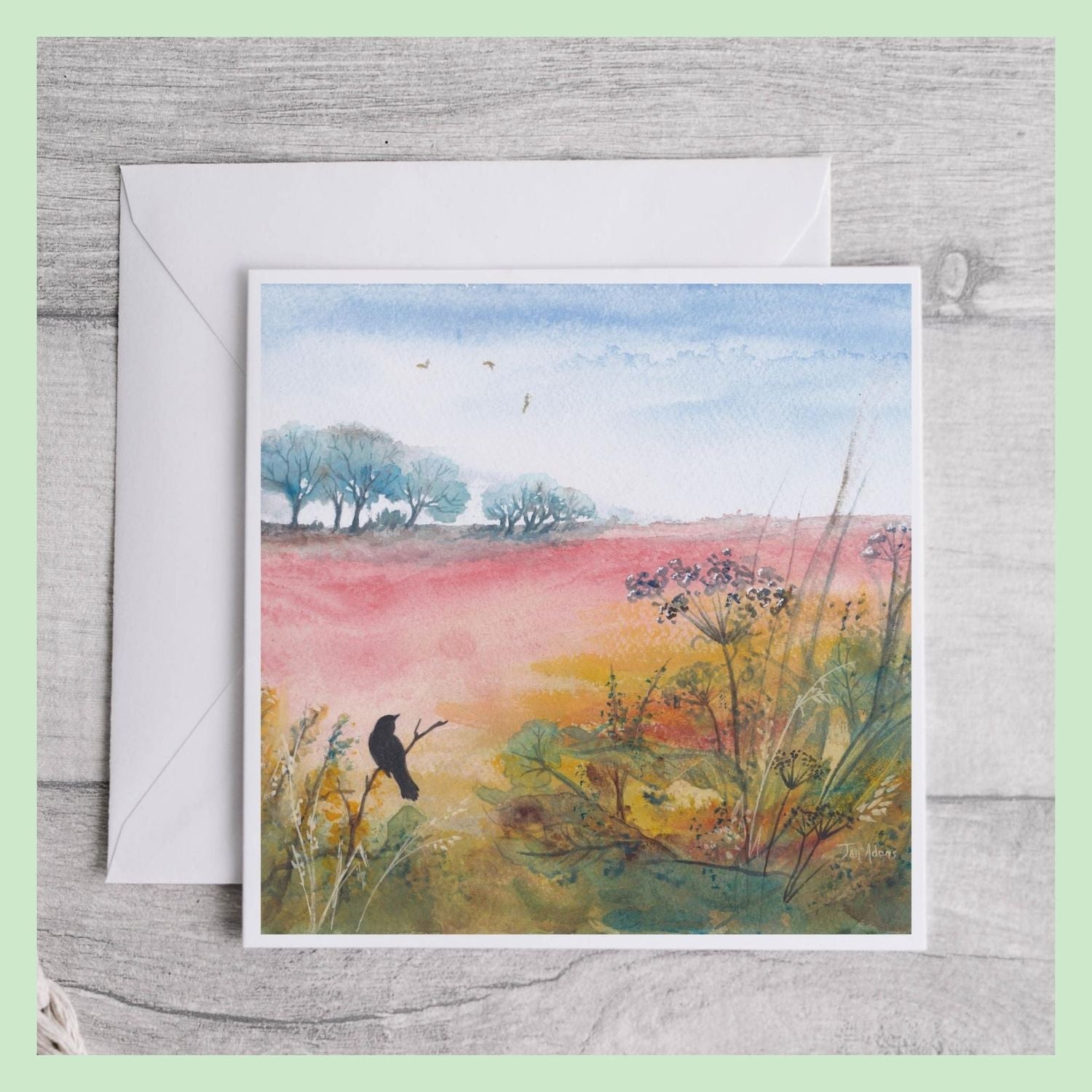 Greetings card with blackbird silhouette