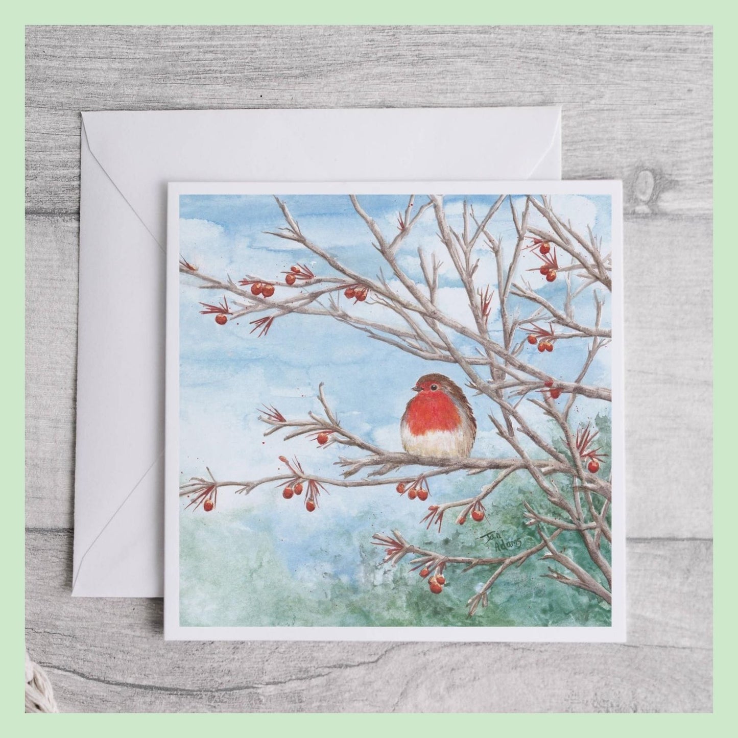 Robin and Red Berries Art Card