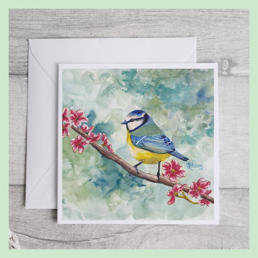Blue tit and Blossom Art Card