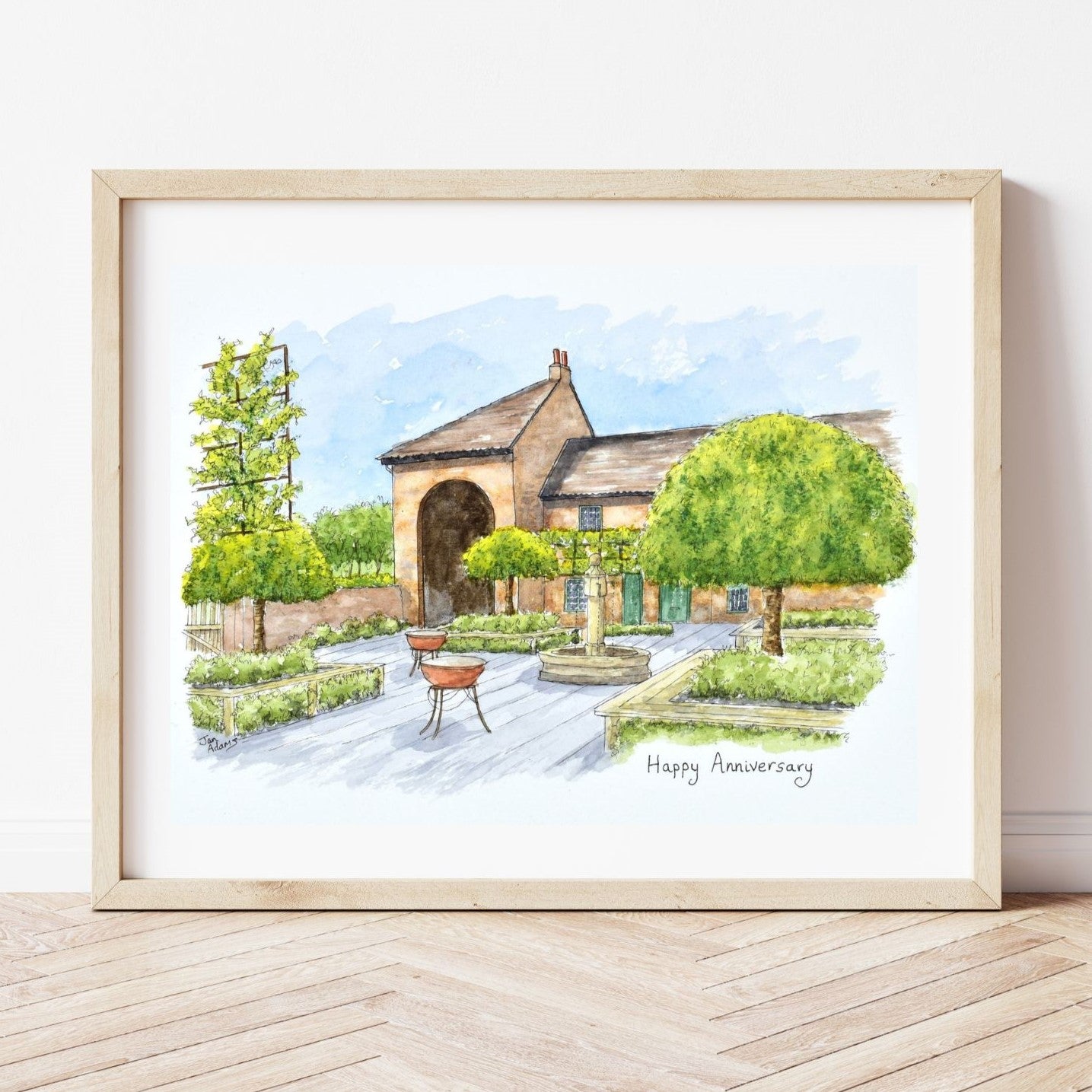 Paper anniversary gift for first wedding, courtyard with seating and barbeques