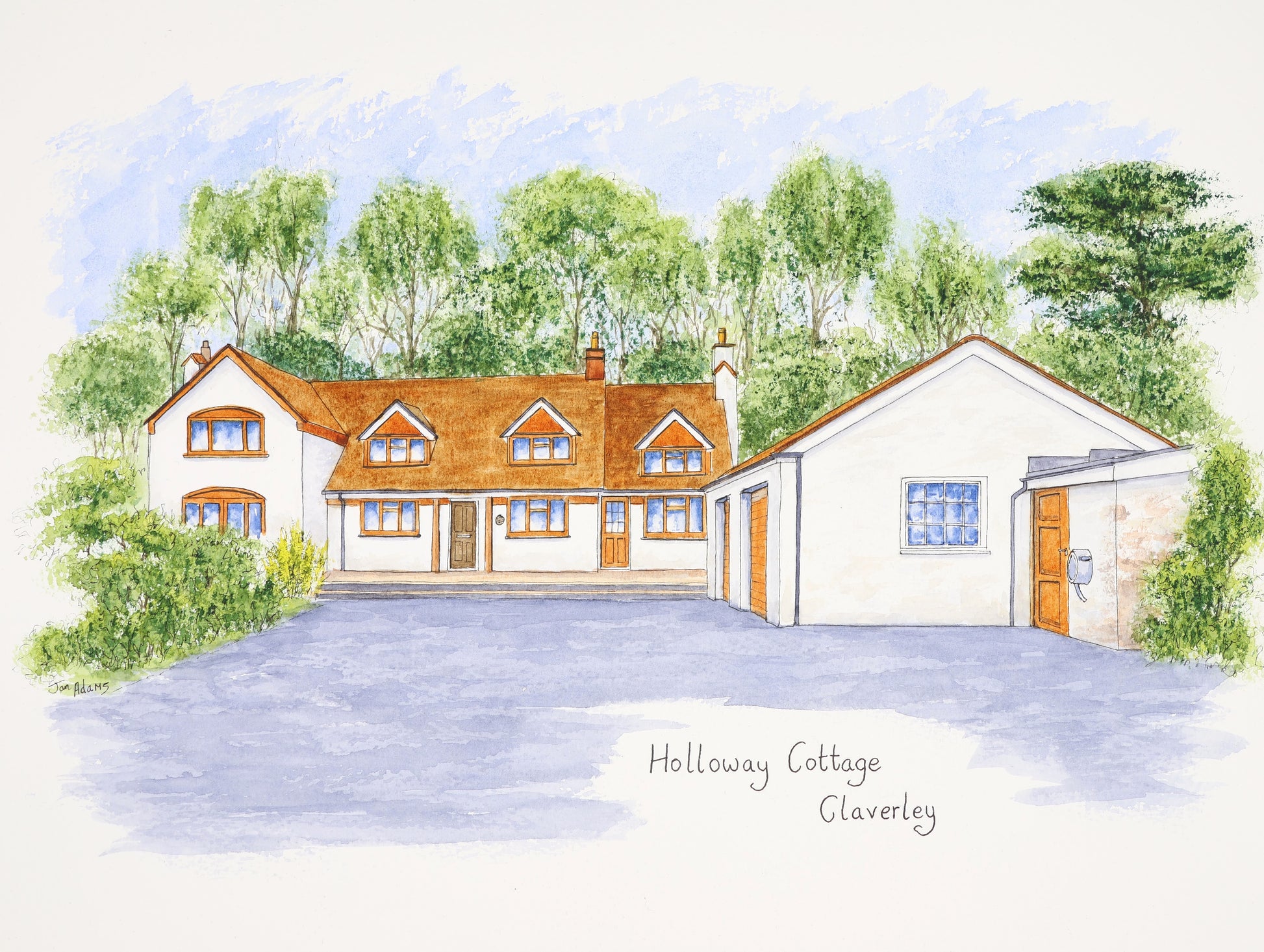 Detached house with double garage in watercolour