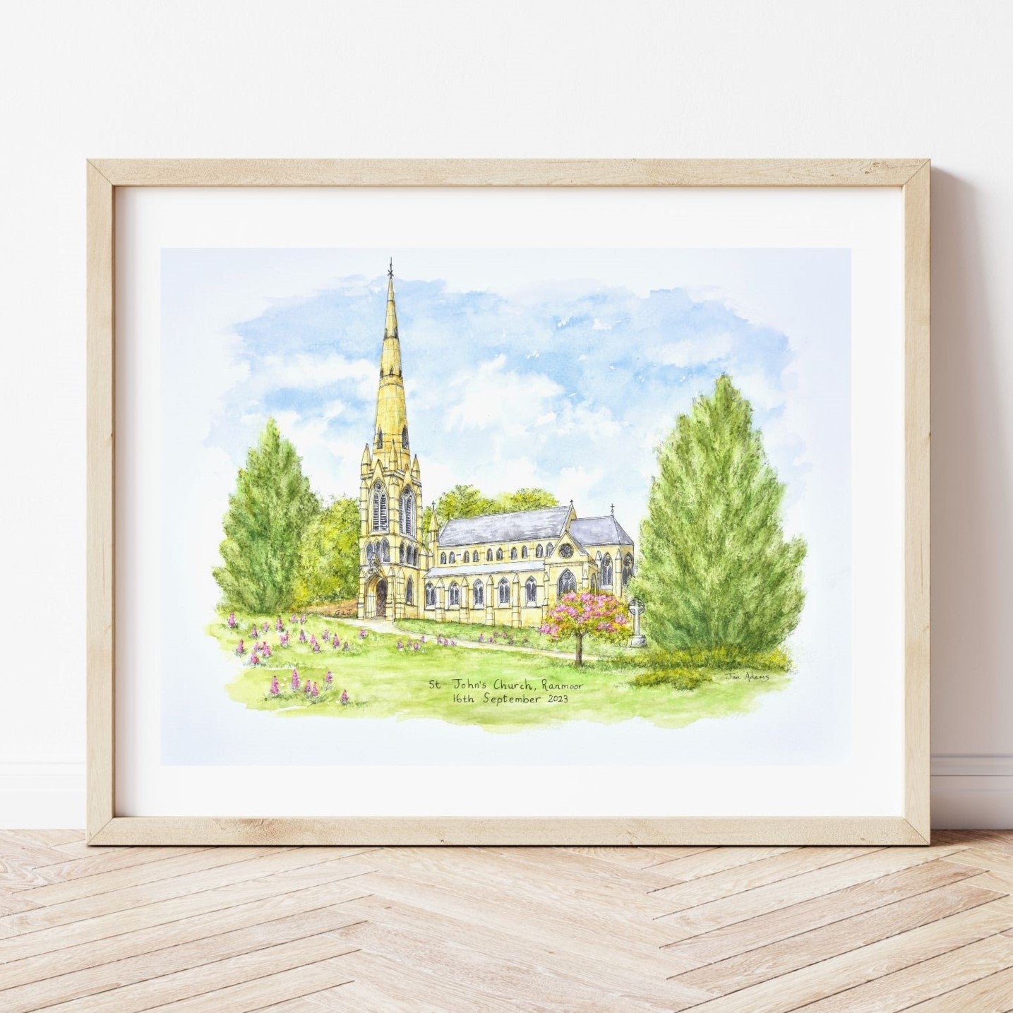 Wedding venue portrait, St Johns Church, tall spire