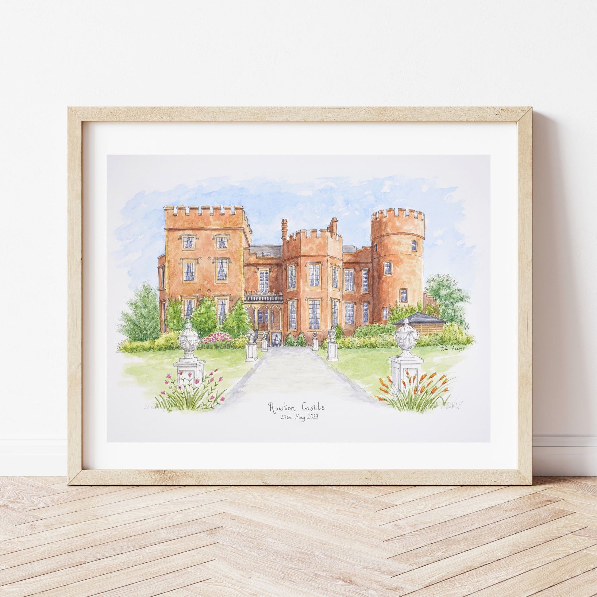 Rowton Castle wedding venue in watercolour