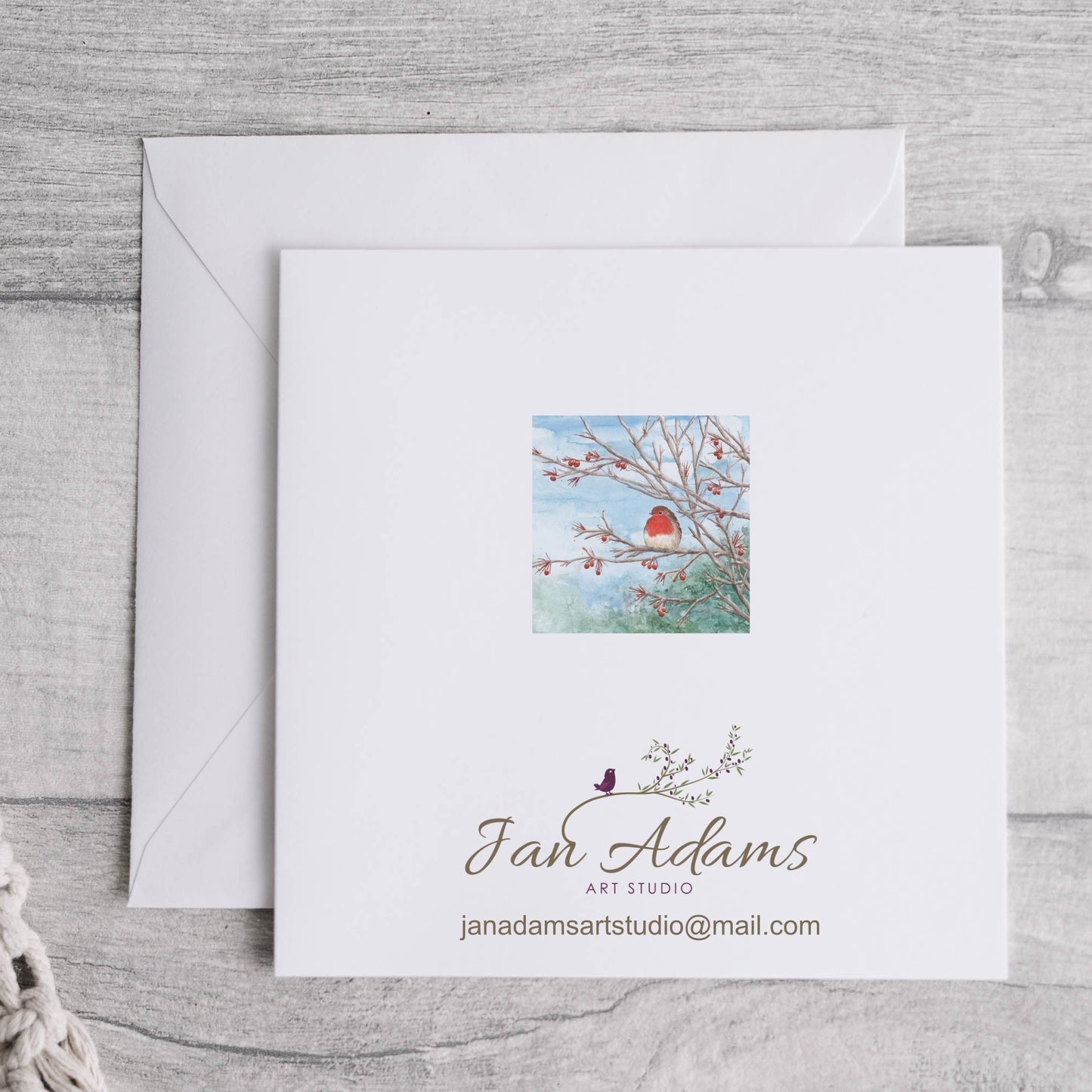 Robin and Red Berries Art Card