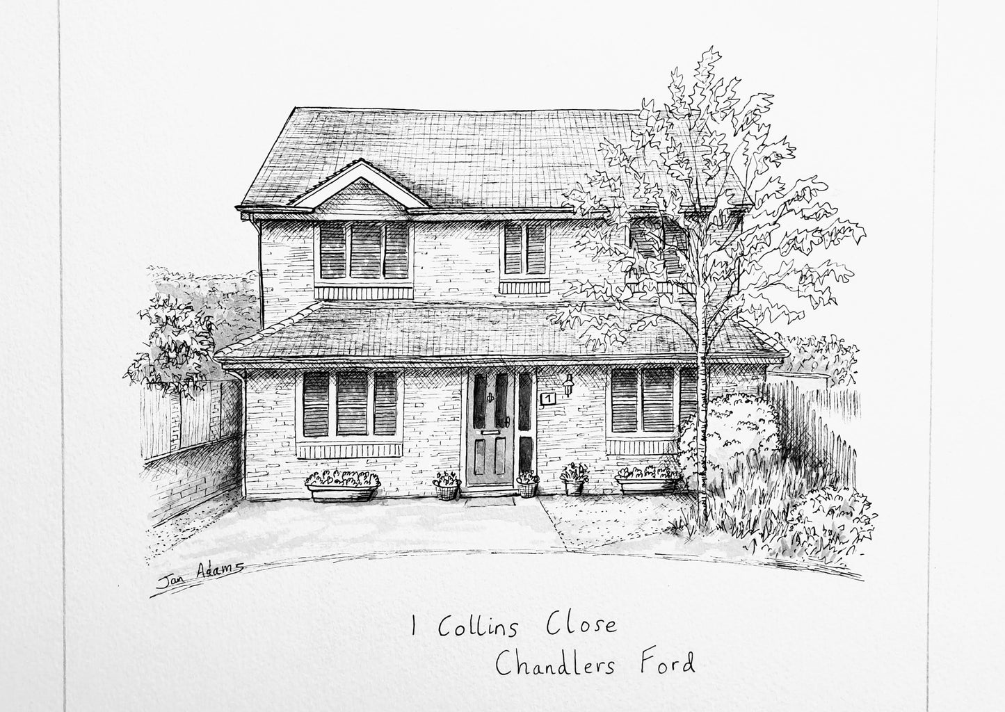 Ink sketch of detached house by house portrait artist