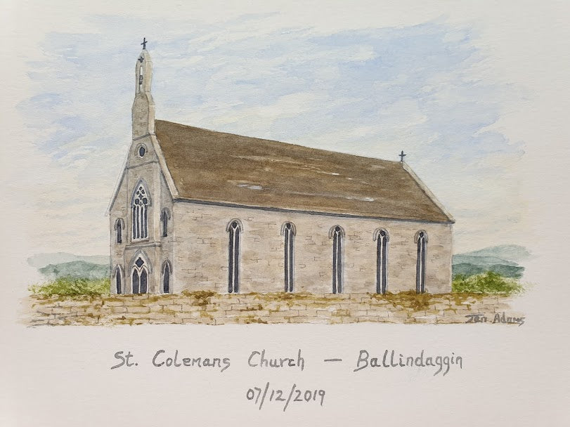 St Colemans Church, Ballindaggin with drystone wall