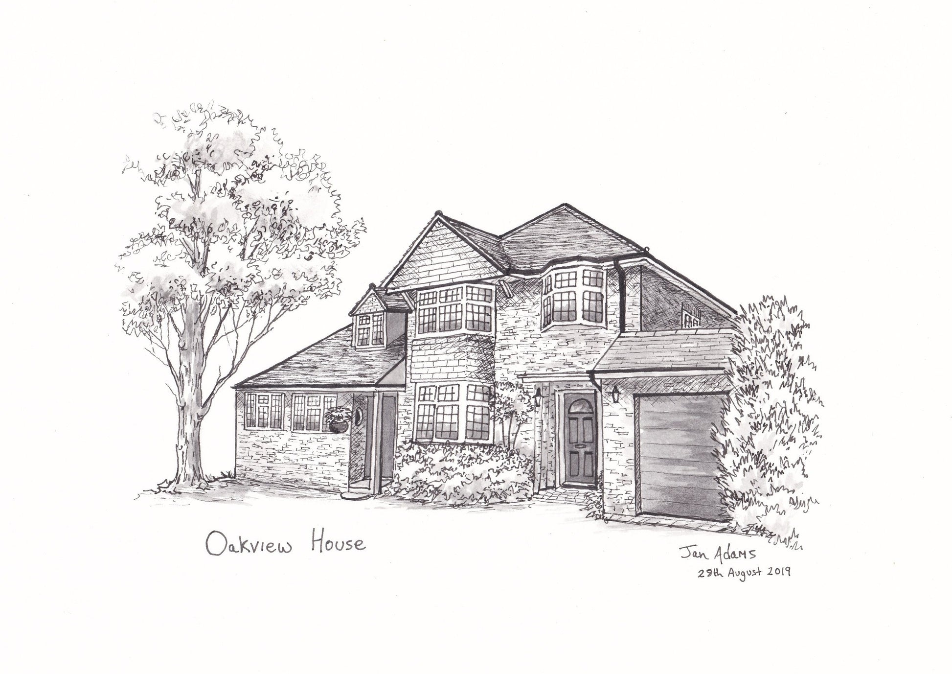House Portrait Line Drawing of detached house 