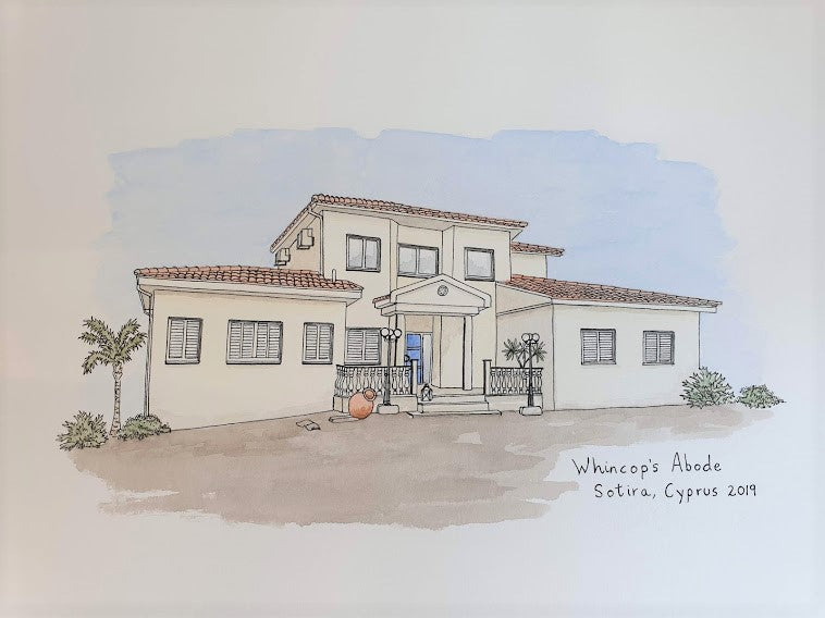 Anniversary gift of watercolour painting of Cyprus villa 
