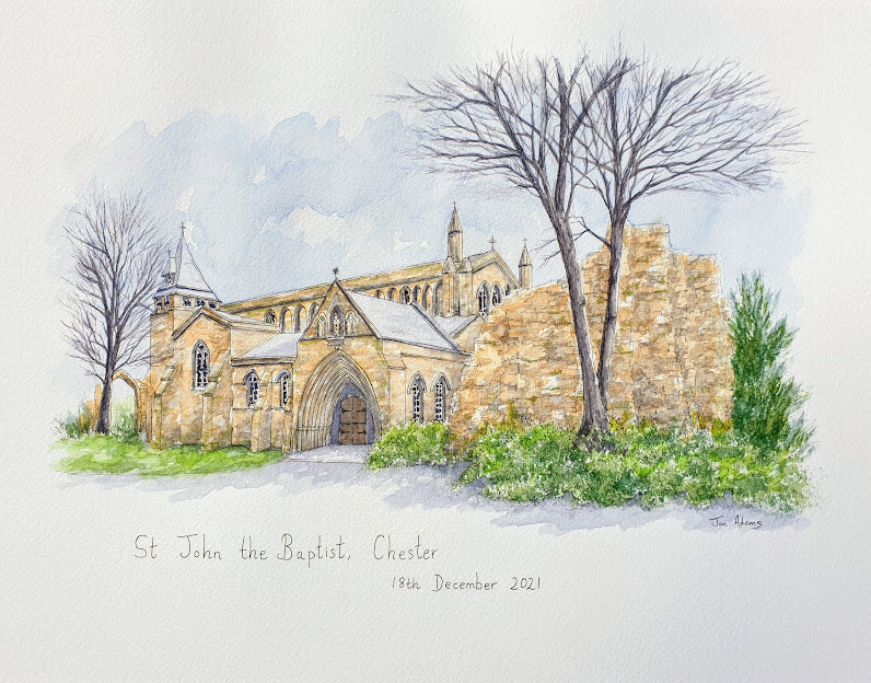 Watercolour painting of St John the Baptist Church, Chester 