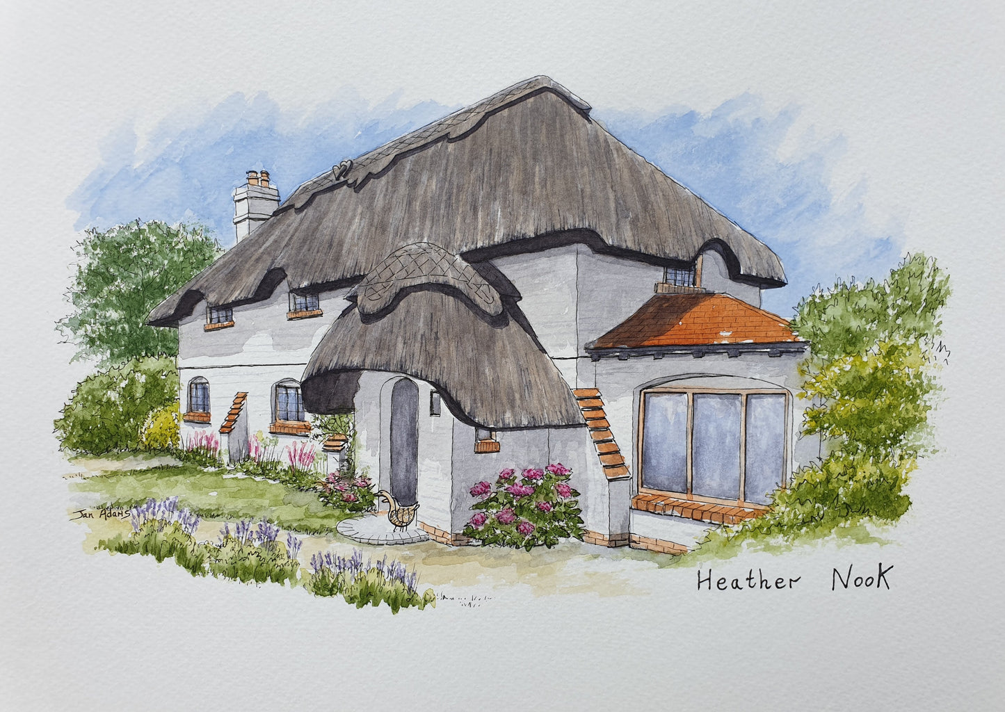 Thatched Wells cottage house sketch